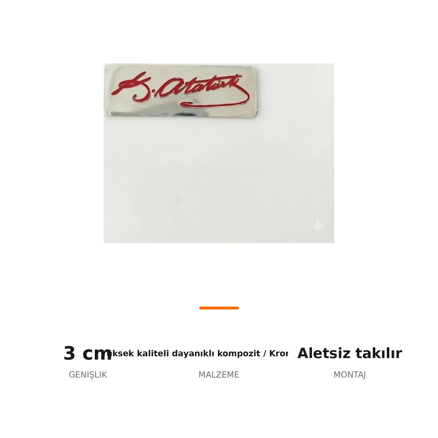 K. Atatürk İmzalı Arma Sticker 3x10 cm Krom-Kırmızı 3D Kabartmalı - ozellik ozeti
