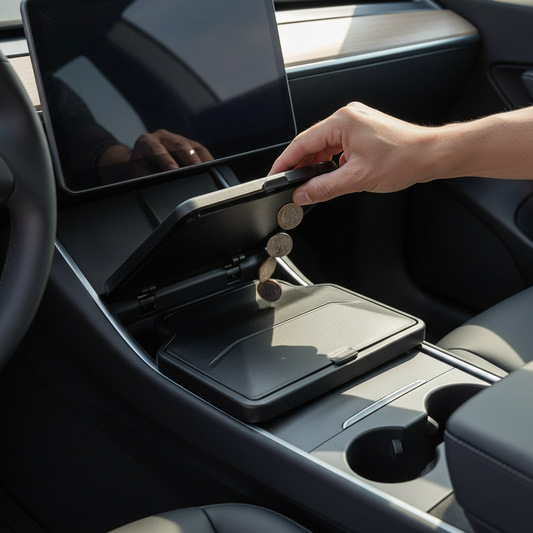 Tesla Model Y / Model 3 Standart & Juniper 2025+ Orta Konsol Kartlık ve Bozuk Para Kutusu - arac ici kullanim
