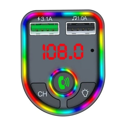 Bluetooth FM Transmitter RGB Işıklı Araç Kiti QC 3.1A Hızlı Şarj Type-C 12-24V - detay gorunum 2