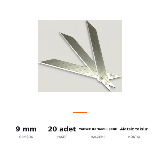 SDI 1361 Maket Bıçağı Yedek Falçata Ucu 9mm 30 Derece 20'li Paket - ozellik ozeti