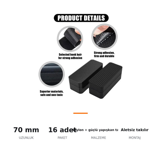 Çift Taraflı Cırt Bant Set 16'lı – Araç İçi, Ev ve Ofis Kullanımı 23x70mm - ozellik ozeti