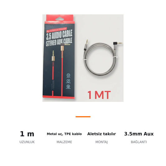 3.5mm Aux Kablo Metal Uçlu TPE 1 Metre - ozellik ozeti
