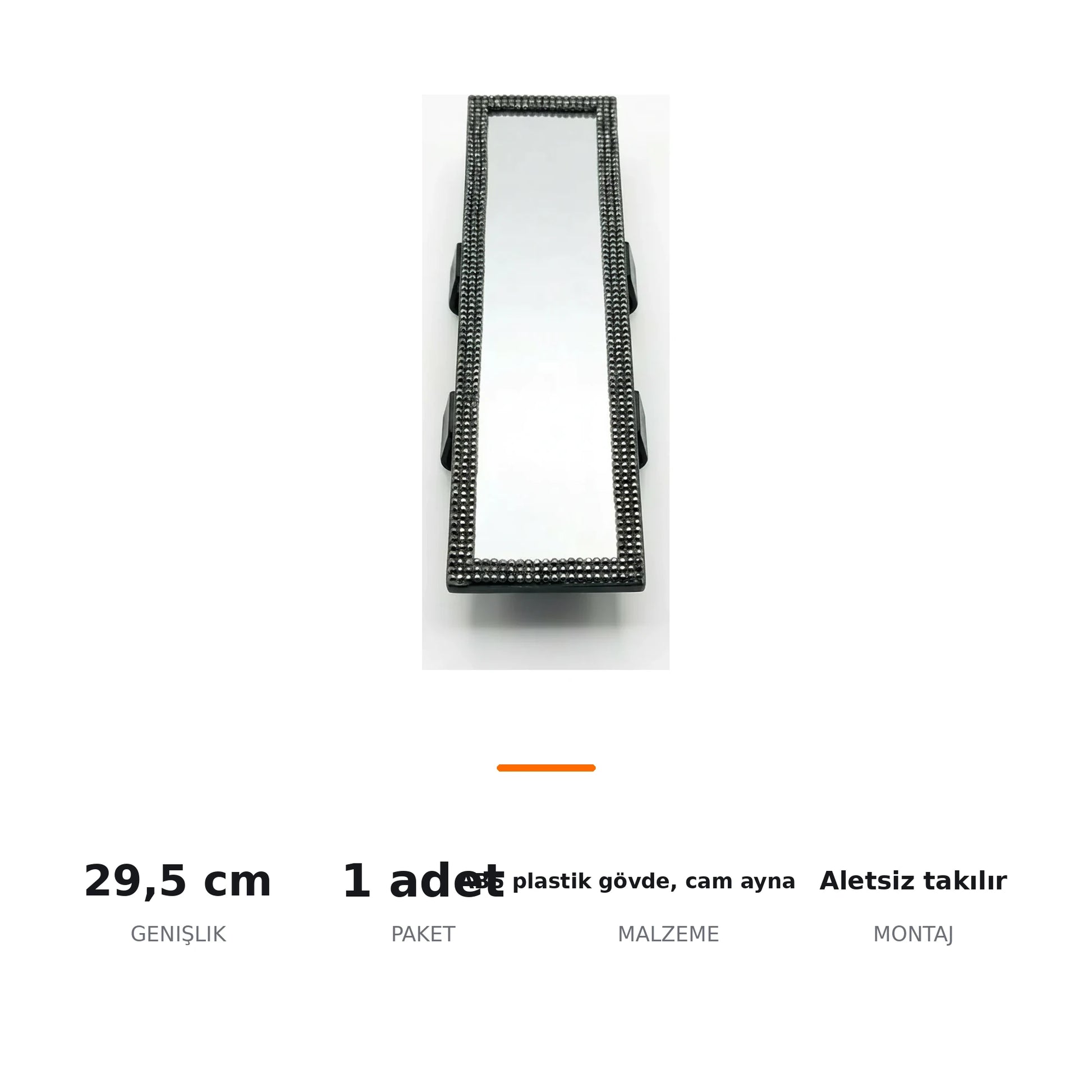 Kristal Taşlı İç Dikiz Aynası Tırnaklı 29,5x7 cm - ozellik ozeti
