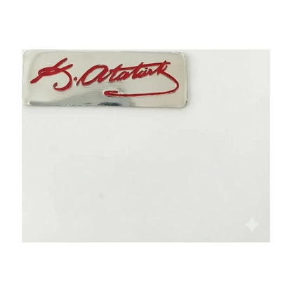 K. Atatürk İmzalı Arma Sticker 3x10 cm Krom-Kırmızı 3D Kabartmalı - urun gorseli
