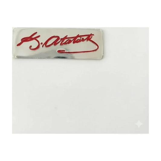 K. Atatürk İmzalı Arma Sticker 3x10 cm Krom-Kırmızı 3D Kabartmalı - urun gorseli