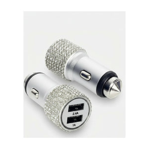 Kristal Metal Araç Şarj Aleti Çift USB-A 2.4A Hızlı Şarj 12-24V