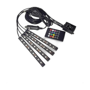 Araç İçi Ayak Altı RGB LED Şerit 12V Müziğe Duyarlı Kumandanlı 22cm 4'lü Set