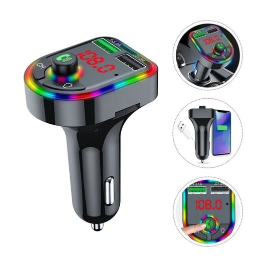 Bluetooth FM Transmitter RGB Işıklı Araç Kiti QC 3.1A Hızlı Şarj Type-C 12-24V - urun gorseli