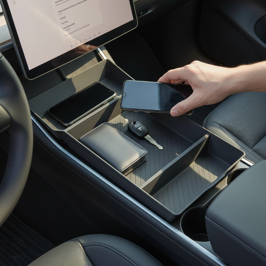 Tesla Model Y Juniper 2025+ Uyumlu Orta Konsol Düzenleyici Raf ve Saklama Kutusu - arac ici kullanim