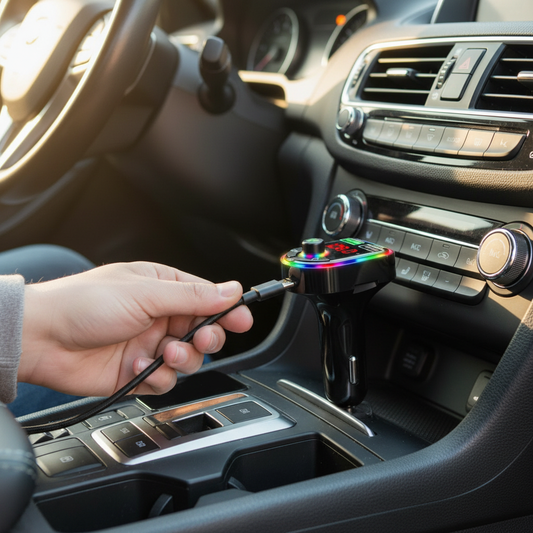 Bluetooth FM Transmitter RGB Işıklı Araç Kiti QC 3.1A Hızlı Şarj Type-C 12-24V - arac ici kullanim