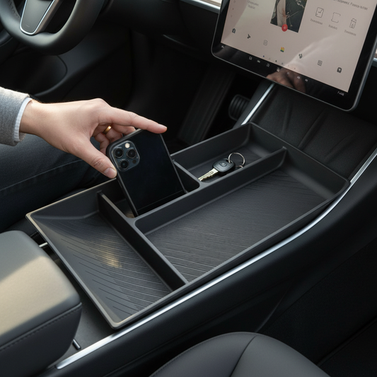 Tesla Model Y Juniper 2025+ Uyumlu Orta Konsol Düzenleyici ve Saklama Kutusu Pedi - arac ici kullanim