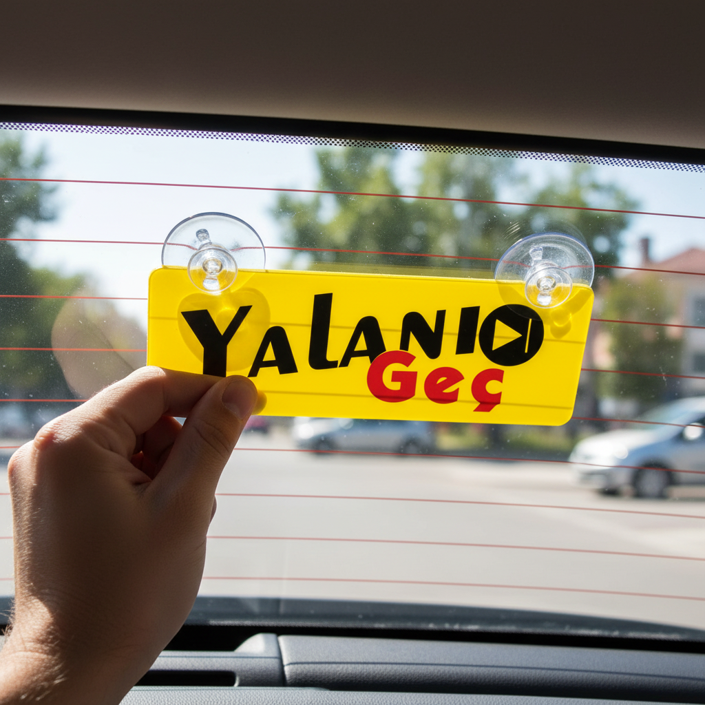 Yalanı Geç Yazılı Dekor Plaka Vantuzlu Cam Süsü 22x7.5 cm - arac ici kullanim