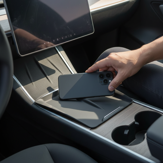 Tesla Model Y Juniper 2025+ Uyumlu Ön Konsol Kablosuz Şarj Pedi Kaymaz Silikon Mat - arac ici kullanim